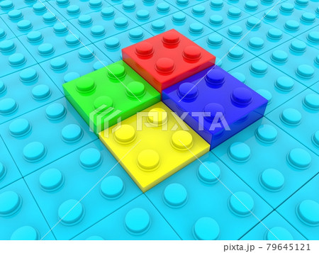 Four different colored toy bricks in the center between the blue colored toy bricks Four different colored toy bricks in the center between the blue colored toy bricks 79645121