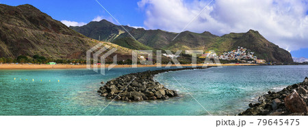 Amazing nature of volcanic Tenerife island - beautiful Las Teresitas beach, Canary islands of Spain 79645475