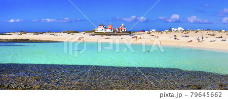 best beaches of Fueteventura - beautiful La Concha in El Cotillo, northern part. Canary islands of Spain 79645662