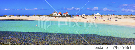 best beaches of Fueteventura - beautiful La Concha in El Cotillo.Canary islands 79645663