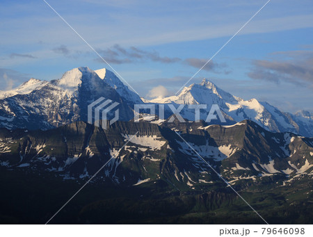 Famous mountain range Eiger, Monch and Jungfrau. View from Mount Brienzer Rothorn. Eiger North Face. 79646098