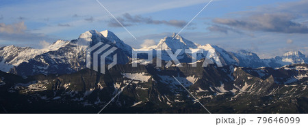 Famous mountain range Eiger, Monch and Jungfrau. View from Mount Brienzer Rothorn. Eiger North Face. 79646099