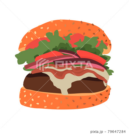 Realistic big hamburger on white background - Vector 79647284
