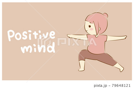 ヨガ 戦士のポーズ かっこいい女性 Positive Mind文字のイラスト素材