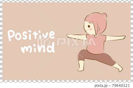 ヨガ 戦士のポーズ かっこいい女性 Positive Mind文字のイラスト素材