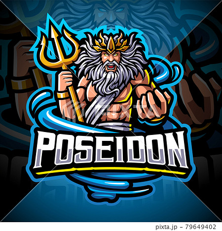 Poseidon esport mascot logo design with trident weapon 79649402