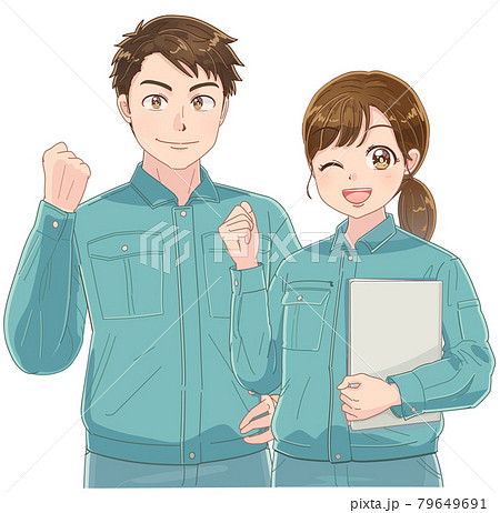 作業着を着た若い技術者スタッフのイラストのイラスト素材