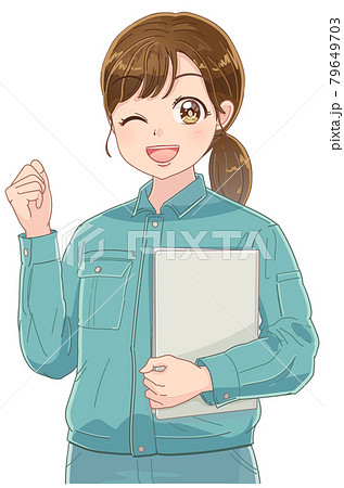 作業着を着た若い技術者スタッフのイラストのイラスト素材