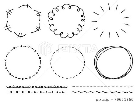 手書きのかわいい丸形フレームセット デコボコの線 のイラスト素材