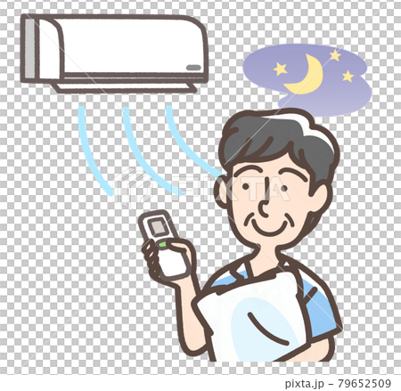 寝る前にエアコンをつける男性のイラスト素材
