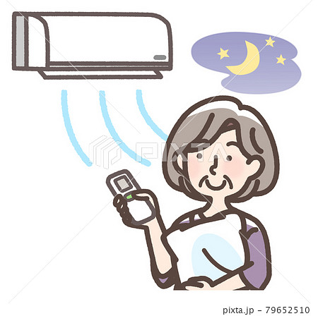 寝る前にエアコンをつけるおばあさんのイラスト素材