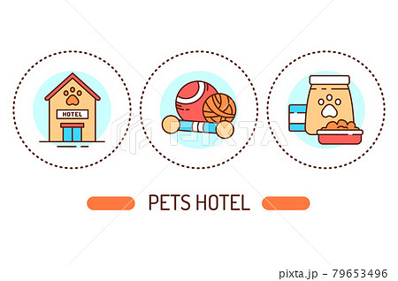 Pets hotel outline concept. Animal care line color icons. Pictograms for web page, mobile app, promo Pets hotel outline concept. Animal care line color icons. Pictograms for web page, mobile app, promo 79653496