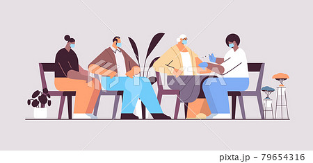 female doctor in mask vaccinating senior woman patient fight against coronavirus vaccine development concept 79654316