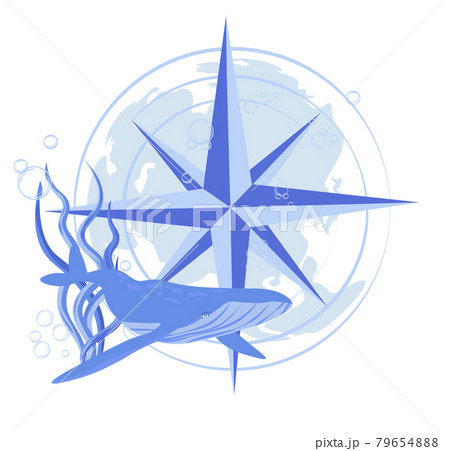 Whale and compass vector stock marine illustration of the Navy. The wind rose. The ocean and its inhabitants. Cartography of the underwater world. a sailor. Isolated on a white background. Whale and compass vector stock marine illustration of the Navy. The wind rose. The ocean and its inhabitants. Cartography of the underwater world. a sailor. Isolated on a white background. 79654888