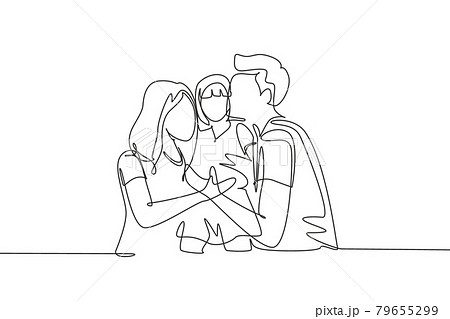 Single continuous line drawing parents kissing their little girl on her cheeks. Adorable child with an innocent expression. National children's day. One line draw graphic design vector illustration 79655299