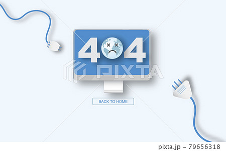 Modern vector illustration of 404 error page vector template for website, Computer desktop Electric Plug and Socket unplugged. Concept of Electrical theme web banner, disconnection, loss of connect. 79656318