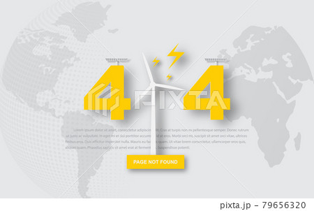 Page not found 404 design. 404 error page Wind turbine failure, no electricity generation and paper art concept. Link to empty non existent page. cosmos view map technology. workers repairs website 79656320