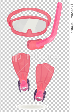 Pink snorkeling tool set illustration set Pink snorkeling tool set illustration set 79656371