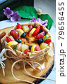 Close up Pretty Summer Fruits Cheesecake on Wooden Board 79656455