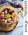 Top view of New York Cheesecake Topping with Varity Fruits 79656456