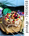 Beautiful New york Cheesecake Topping with Colorful Fruits 79656458