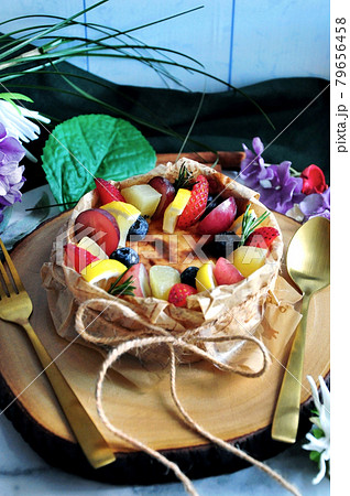 Beautiful New york Cheesecake Topping with Colorful Fruits 79656458