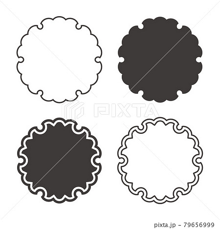 シンプルな白黒の雪輪文様の和風フレームセットのイラスト素材