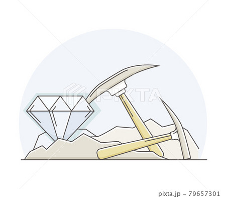 Precious Metal and Natural Resources Extraction and Mining with Pickaxe Line Vector Illustration 79657301