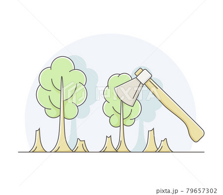 Deforestation and Clearcutting as Removal of Forest for Non-forest Use Line Vector Illustration 79657302
