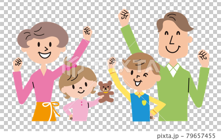 がんばろう ポーズの4人家族のイラストのイラスト素材