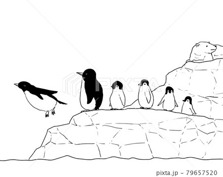 流氷の上のペンギンとシロクマのイラスト素材