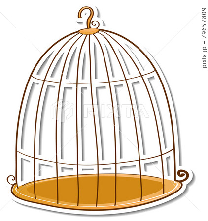 Empty bird cage sticker on white background 79657809