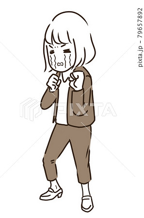 パンチを構える働く女性　涙スーツシンプルかわいい 79657892