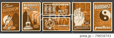 Buddhism religion practices vector posters Buddhism religion practices vector posters 79658743