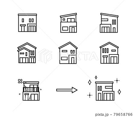 家のアイコンセット 新築 建て替え リフォーム マイホームのイラスト素材