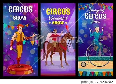 Circus animal trainer and acrobats banners Circus animal trainer and acrobats banners 79658782
