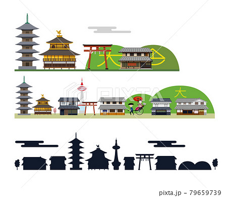 京都 建物 背景 風景のイラスト素材