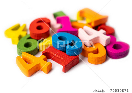 Math number colorful wooden, education study mathematics learning teach concept. 79659871