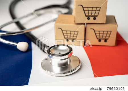 Shopping cart logo with France flag, Shopping online Import Export eCommerce finance business concept. 79660105