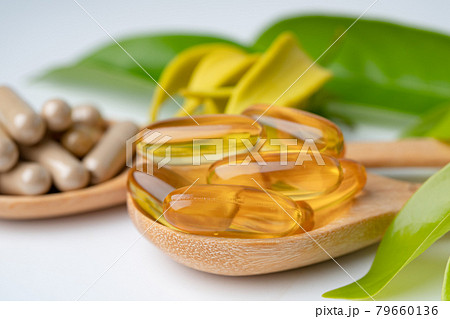 Alternative medicine herbal organic capsule, mineral, drug with herbs leaf natural supplements for healthy good life. 79660136