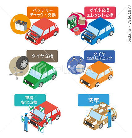 車のメンテナンスイラストセットのイラスト素材