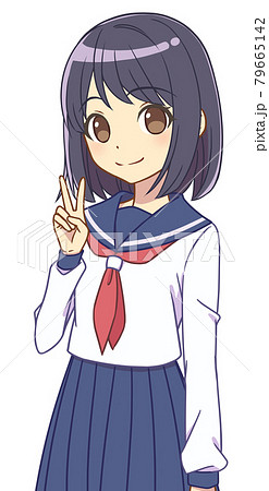 ピースをするセーラー服の女の子 79665142