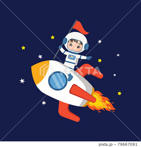 Cute astronaut boy riding space rocket. Flat... - Stock Illustration  [79667091] - PIXTA