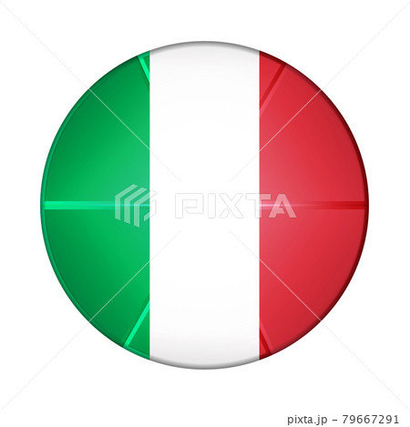 Glass light ball with flag of Italy. Round sphere, template icon. Italian national symbol. Glossy realistic ball, 3D abstract vector illustration highlighted on a white background. Big bubble Glass light ball with flag of Italy. Round sphere, template icon. Italian national symbol. Glossy realistic ball, 3D abstract vector illustration highlighted on a white background. Big bubble 79667291
