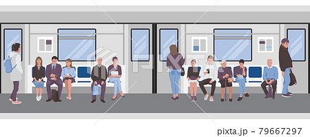 People inside a subway train. Passangers of metro seamless border 79667297