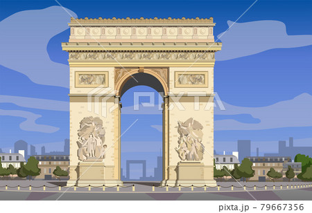 Paris, Arc de Triomphe on the Champs Elysees. Vector. 79667356
