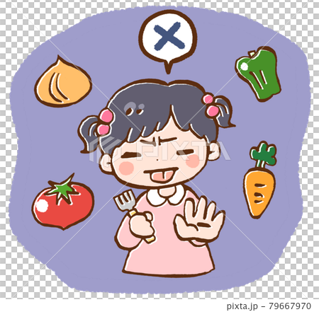 Illustration of a girl who likes and dislikes vegetables Illustration of a girl who likes and dislikes vegetables 79667970
