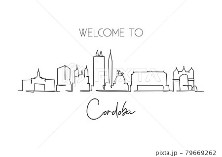 Single continuous line drawing Cordoba skyline, Argentina. Famous city scraper landscape. World travel home wall decor art poster print gallery concept. Modern one line draw design vector illustration Single continuous line drawing Cordoba skyline, Argentina. Famous city scraper landscape. World travel home wall decor art poster print gallery concept. Modern one line draw design vector illustration 79669262