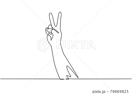 Single one line drawing symbol of peace. Number two hand count. Learn to count numbers. Concept of education for children. Nonverbal signs. Continuous line draw design graphic vector illustration 79669825