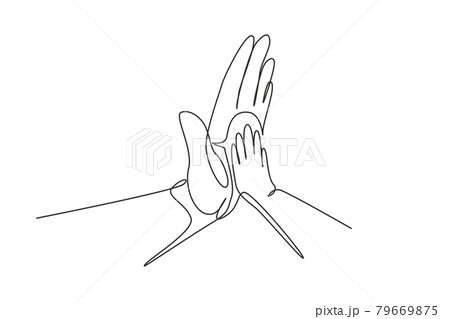 Single continuous line drawing father and child making hi-five gesture. Little baby have bonding with his father. Hero father and family pride. Dynamic one line draw graphic design vector illustration 79669875
